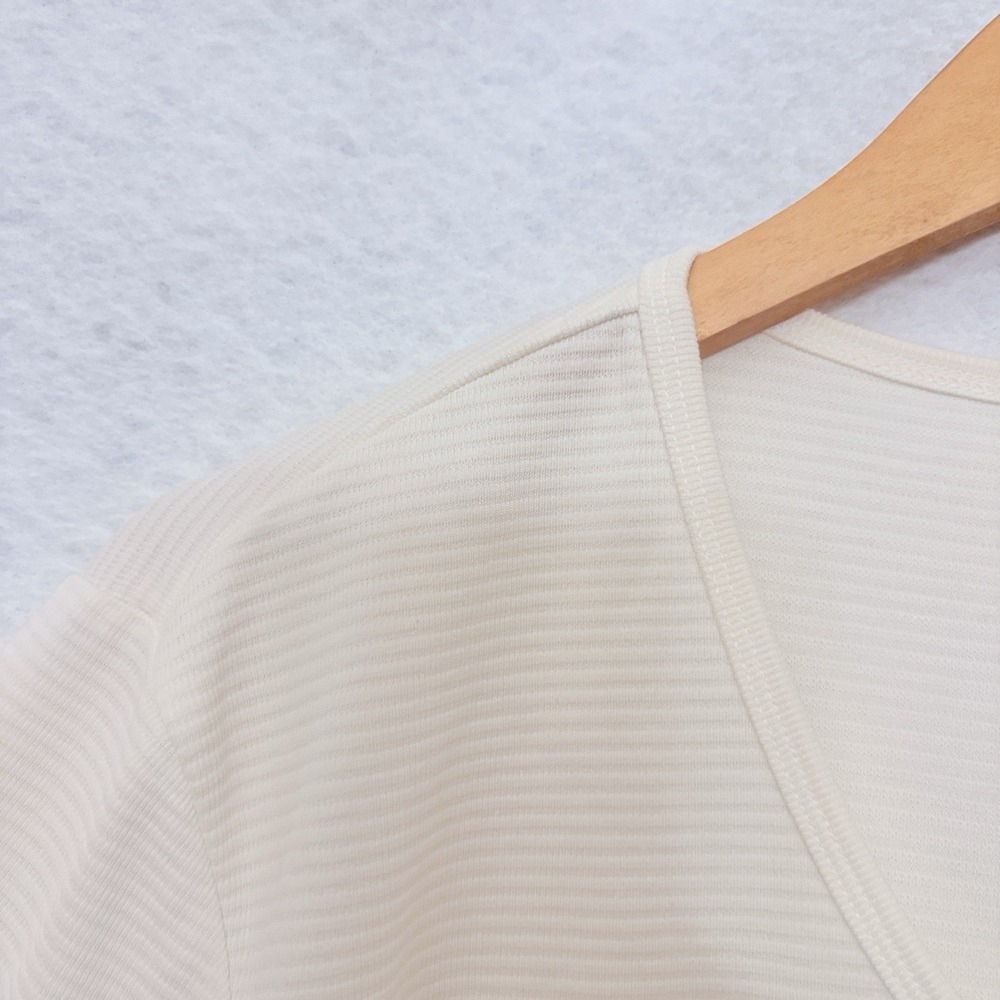 Segments Top L Ivory Modal Blend Knit 3/4 Sleeve V Neck Casual Ribbed Minimalist - Picture 5 of 8